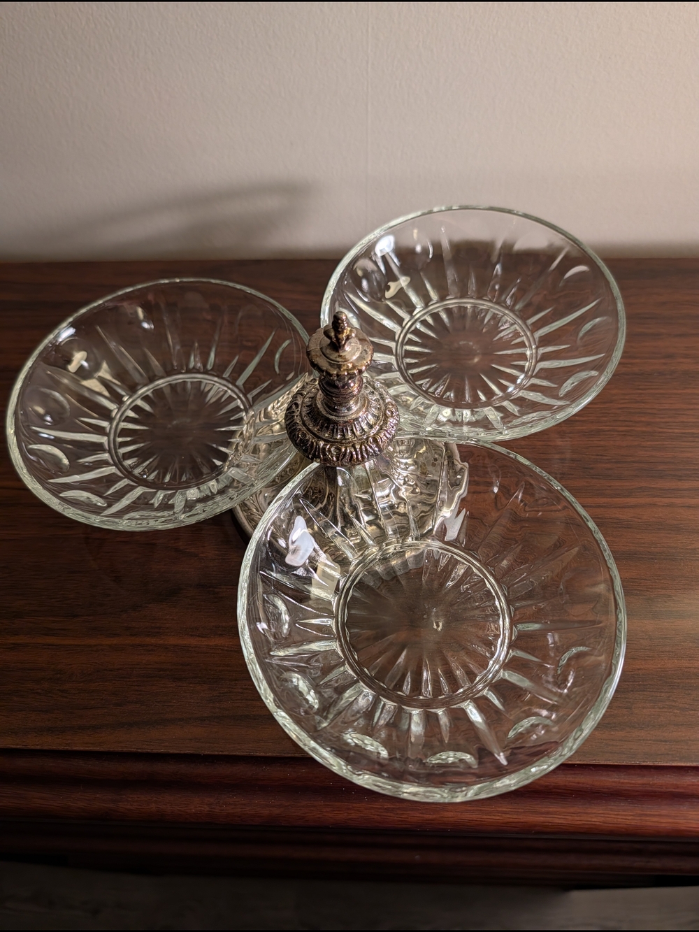 Princess House 3-Dish Glass Condiment Server with Center Holder